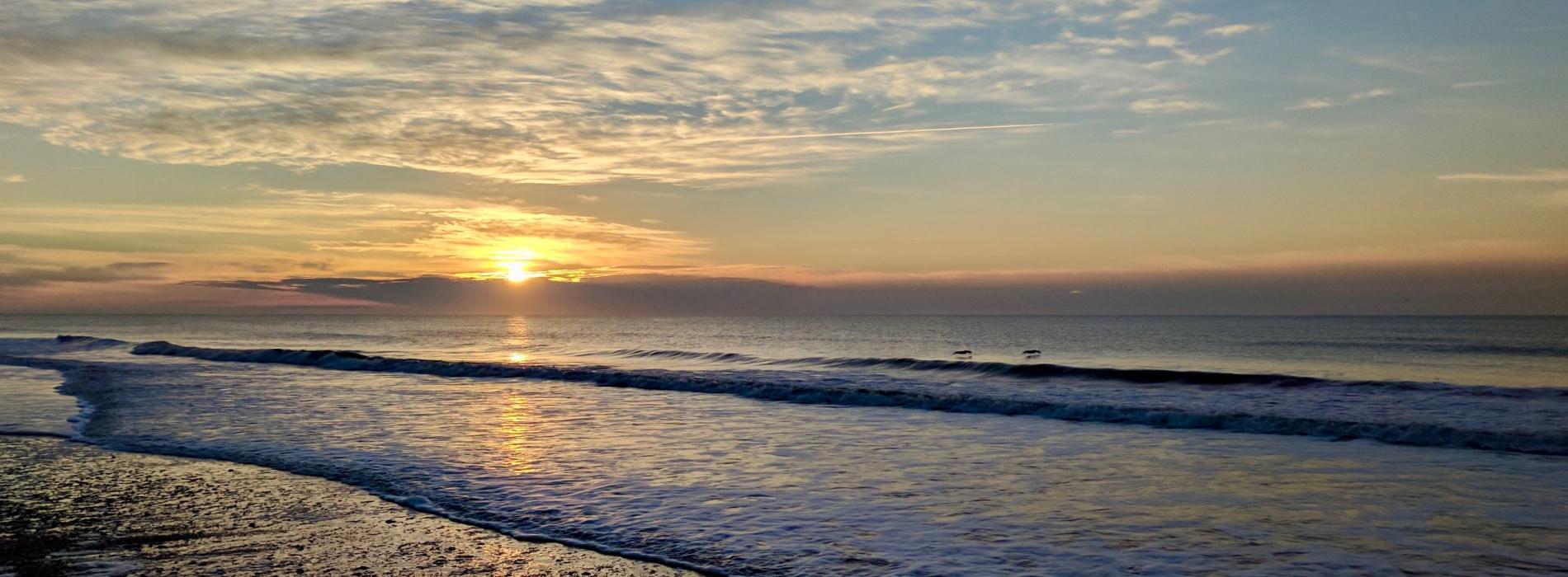 Sunrise over ocean shoreline